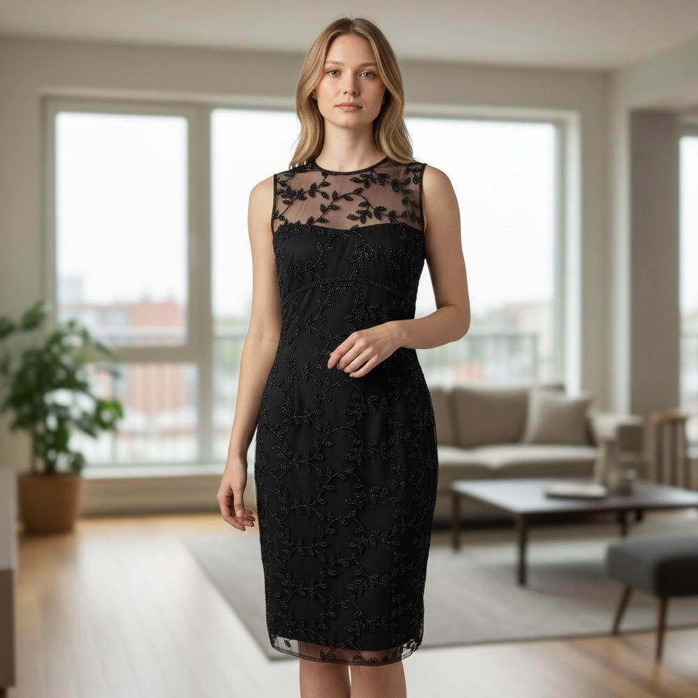 Oleg Cassini Vintage Elegant Black Lace Dress NWT